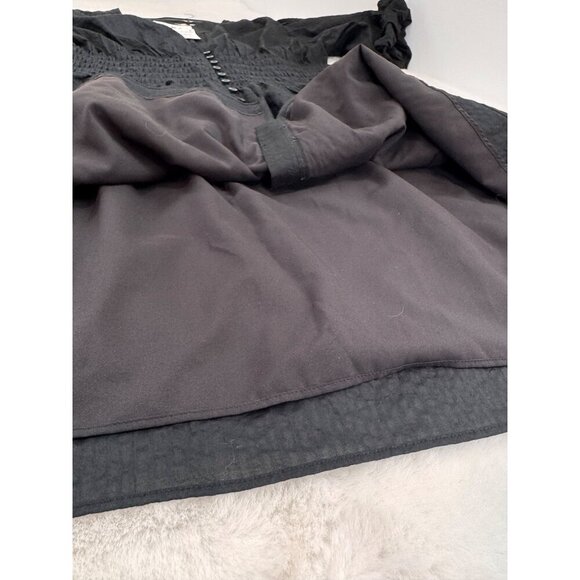 New Frame Women's Size XL Black Smocked Button-Down Dress Short Puff Sleeves - Picture 8 of 14